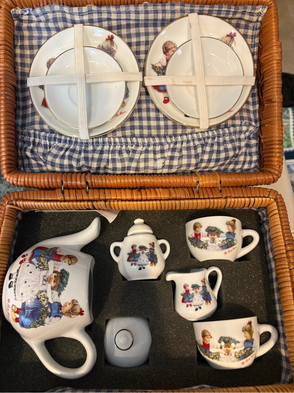 Reutter Germany porcelain tea set with picnic basket Kathy Krauss never used